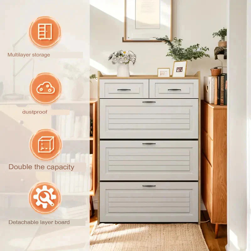 Shoe Organizer Cabinet with 3 Doors and 2 Drawers