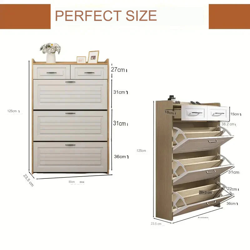 Shoe Organizer Cabinet with 3 Doors and 2 Drawers
